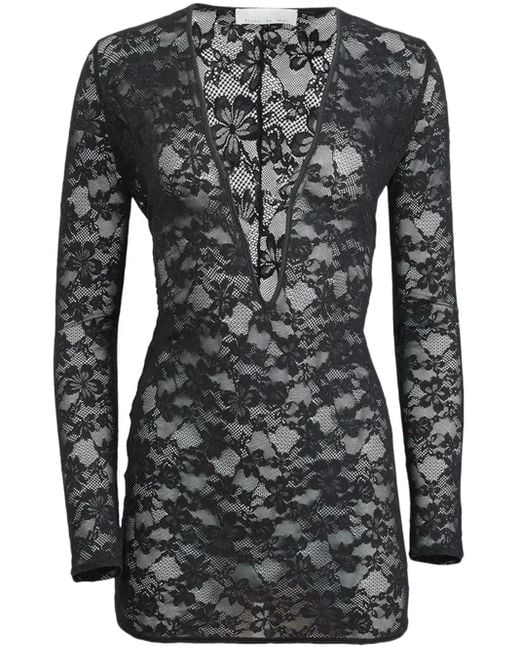 Fleur du Mal Black Le Stretch Lace Plunge Mini Dress