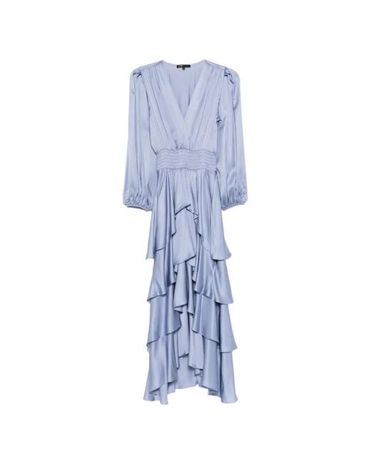 Maje Blue Ruffled Maxi Dress