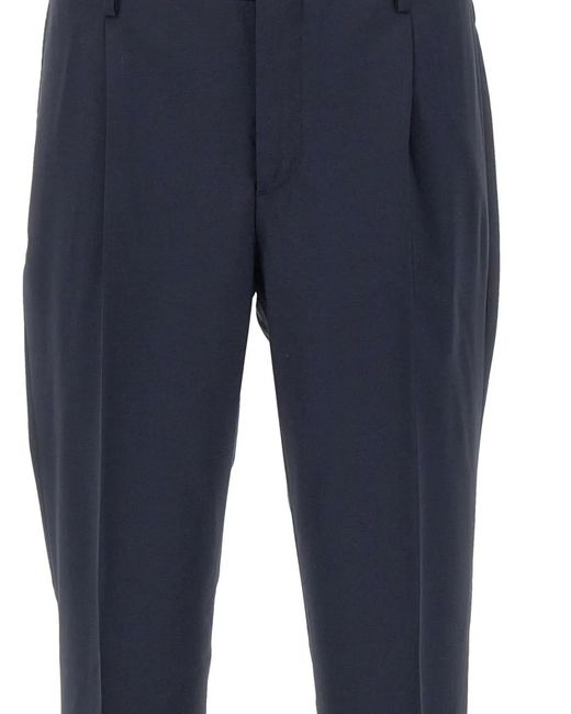 Pal Zileri Blue Front Pleats Button Trousers for men