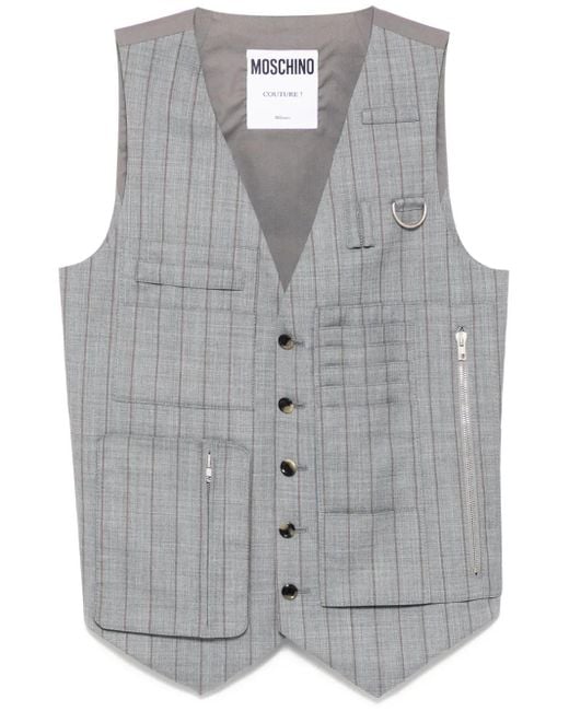 Moschino Gray Checked Waistcoat