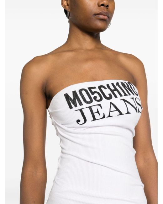 Moschino Jeans White Schulterfreies Midikleid