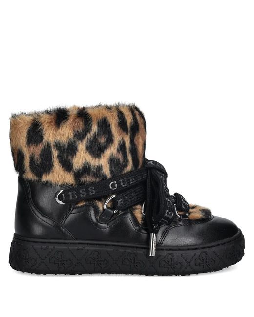 Guess Black Unessa Faux-Fur Trim Ankle Boots