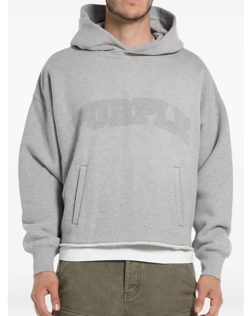 Purple Brand Gray Shadow Logo-Print Raw-Cut Hoodie