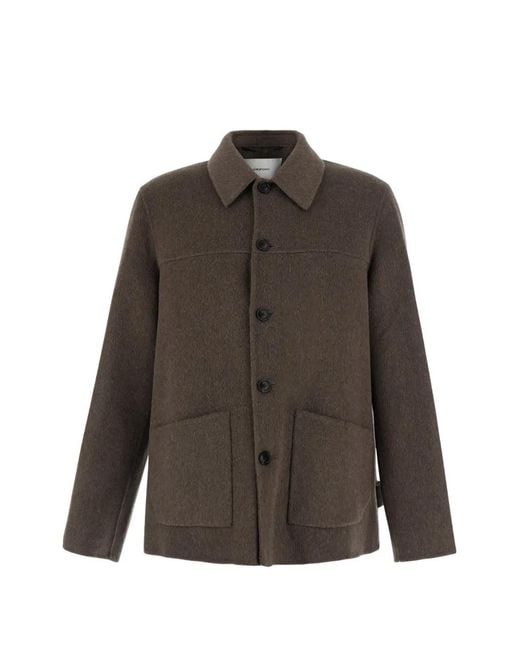 Grifoni Brown Button-Fastening Brushed Coat for men