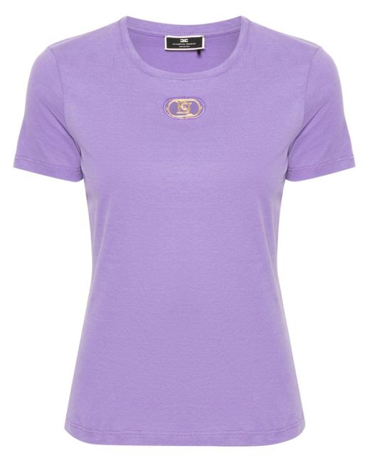 Elisabetta Franchi Purple Logo-plaque Cotton T-shirt