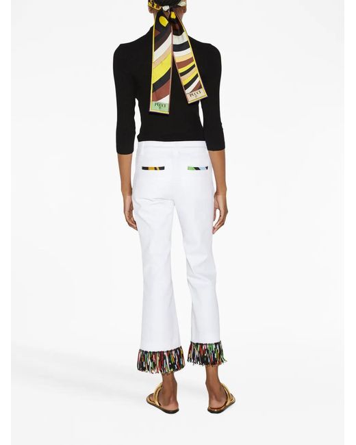 Emilio Pucci White Fringe-Detailing Cropped Trousers