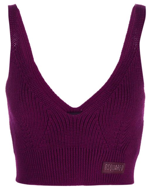 DSquared² Purple Logo-patch Wool Crop Top