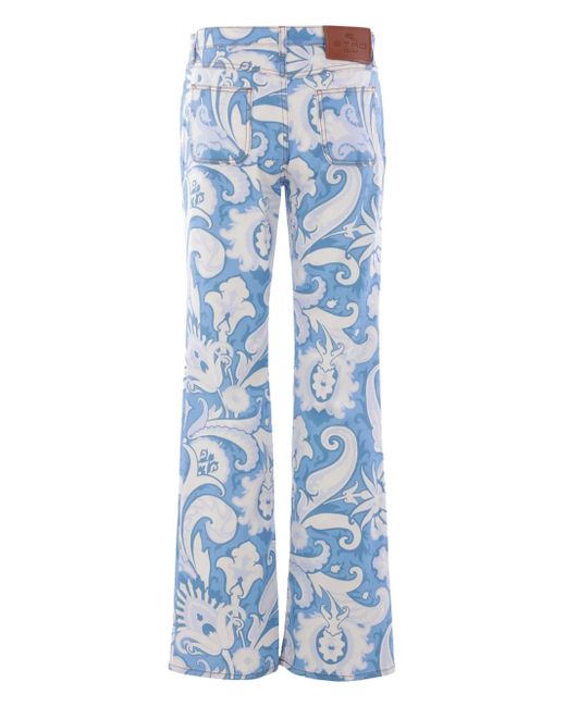 Etro Blue Printed Straight-Leg Jeans