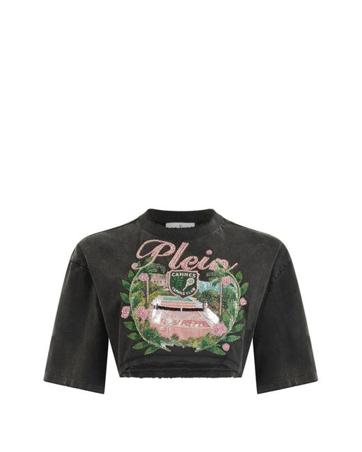 Philipp Plein Green Printed Crop Top
