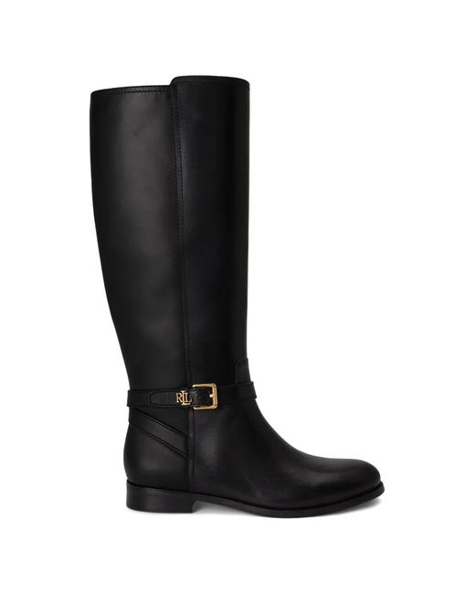 Ralph Lauren Black Bottines Brooke En Cuir À Boucle