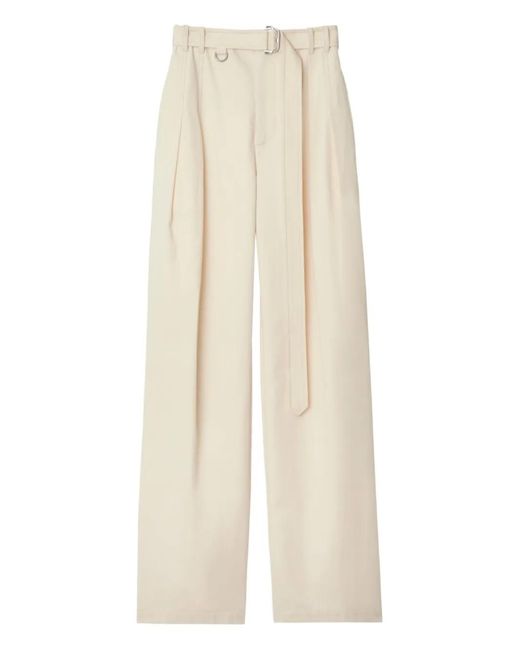 Burberry White Gabardine Belted Trousers