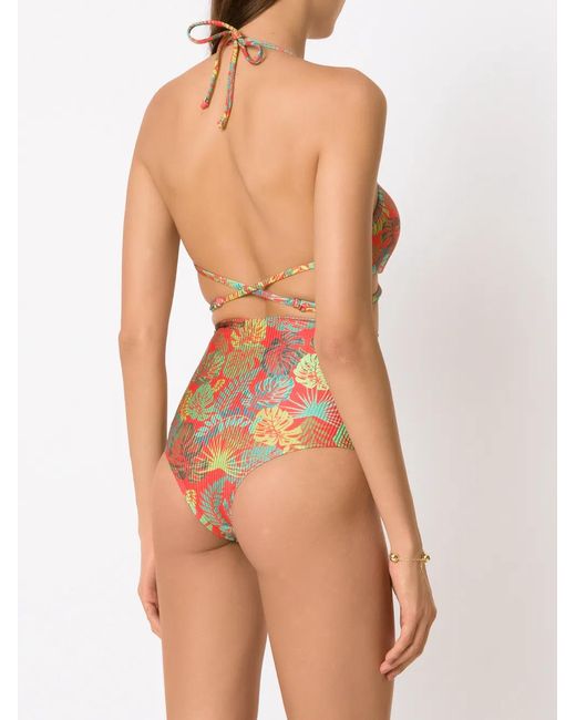 Amir Slama Pink Palm Leaf Print High-Rise Bikini