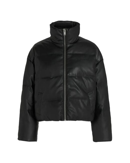Karl Lagerfeld Black Faux-Leather Puffer Jacket