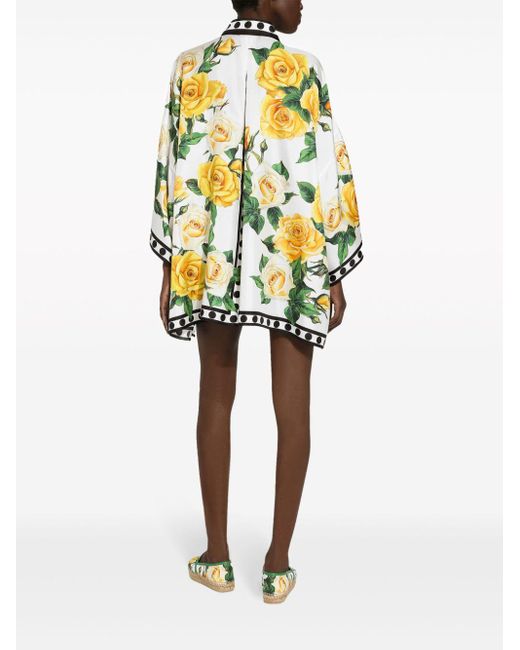 Dolce & Gabbana Yellow Seidenhemd mit Blumen-Print