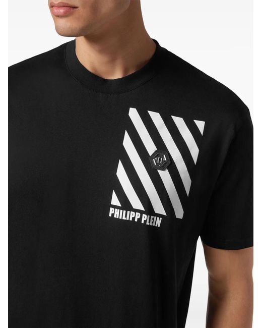 Philipp Plein Black Logo-Appliqué Cotton T-Shirt for men