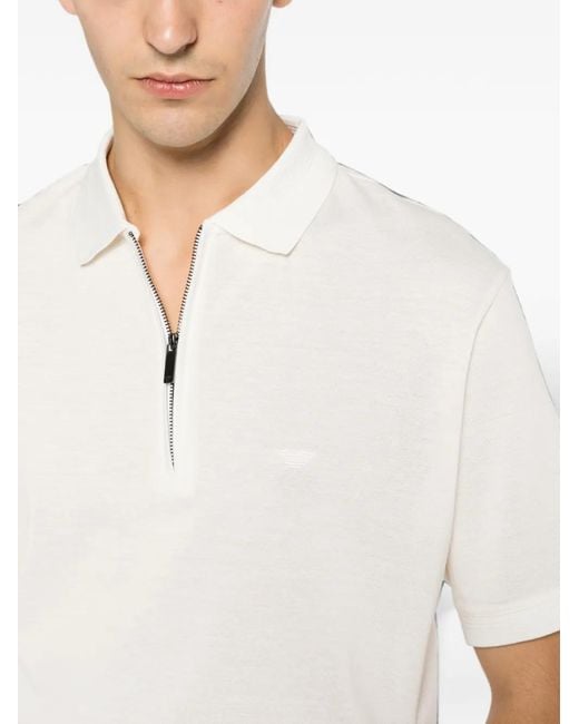 Emporio Armani White Quarter-Zip Logo-Patch Polo Shirt for men