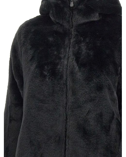 Save The Duck Black Hooded Faux Fur Coat