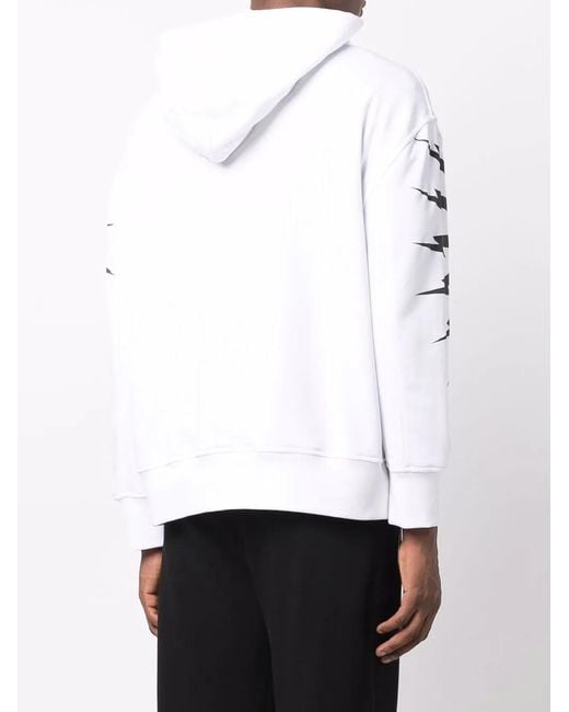 Neil Barrett White Thunderbolt Hoodie for men