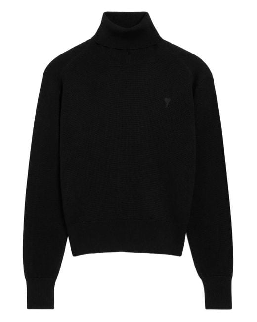 AMI Black Ami De Coeur Wool Roll-Neck Sweater for men