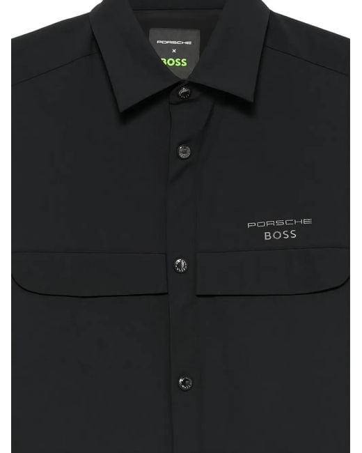 Boss Black X Porsche Logo-Emed Flap-Pocket Shirt for men