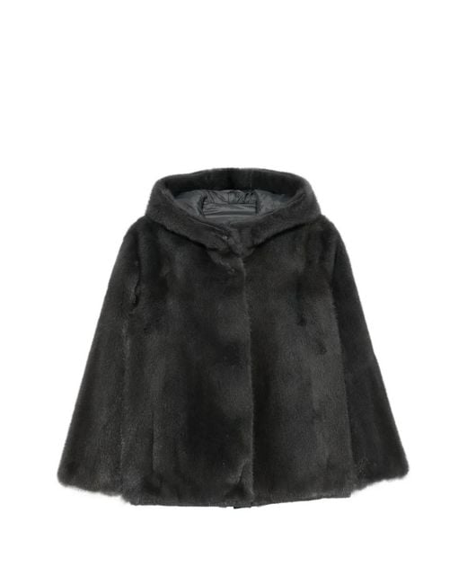 Manzoni 24 Black Hooded Fur Jacket