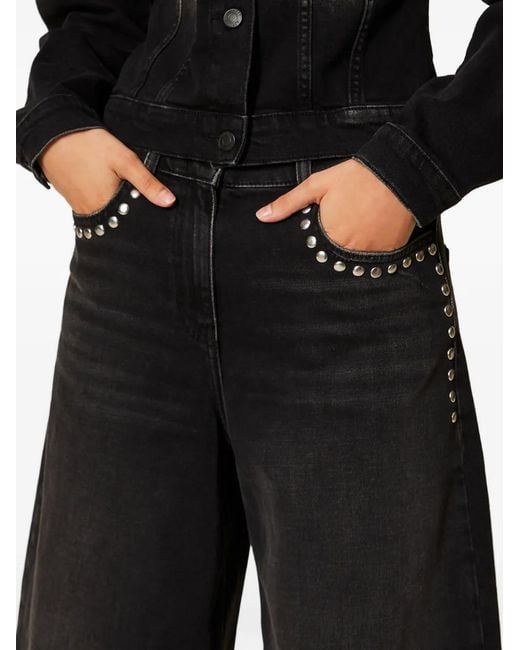 Twinset Black Denim Bermuda Shorts With Studs