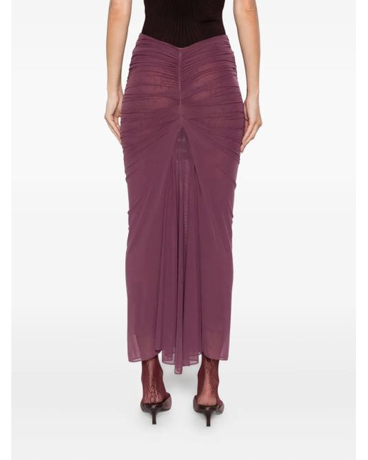 Mugler シャーリング メッシュ マキシスカート Purple