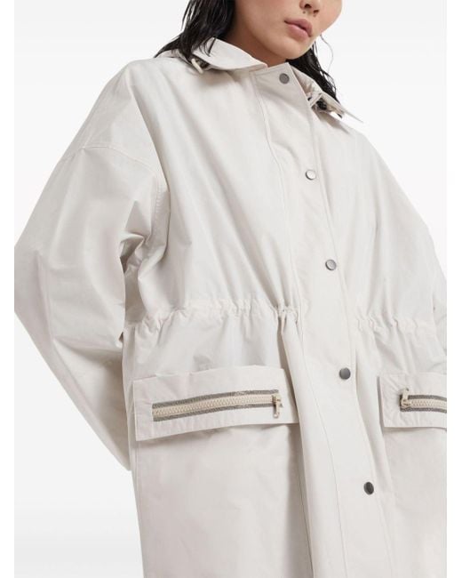 Brunello Cucinelli White Hooded Long-length Single-breasted Coat