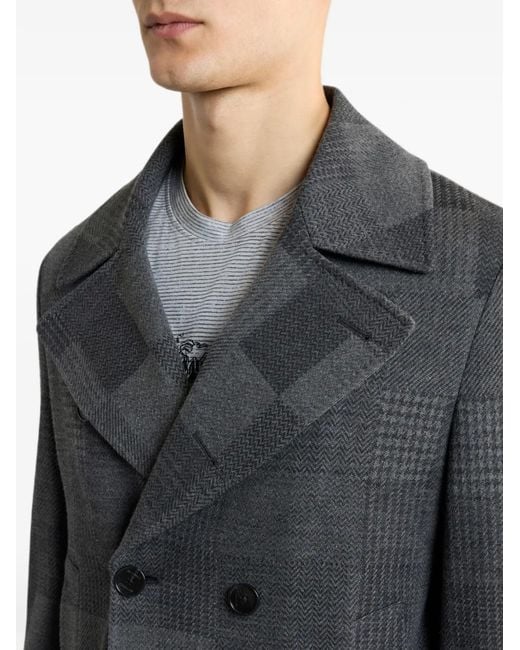 Etro Gray Manteau Jacquard En Coton Et Laine À Motif À Carreaux for men