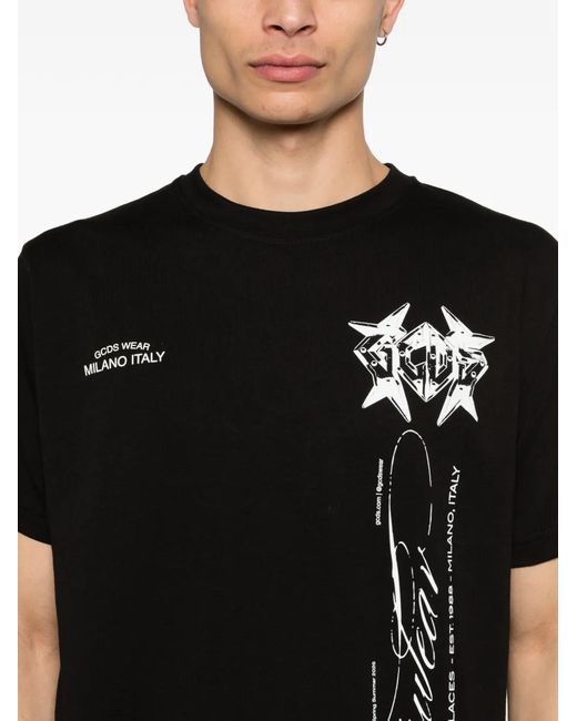 Gcds Black Graphic-Print T-Shirt for men