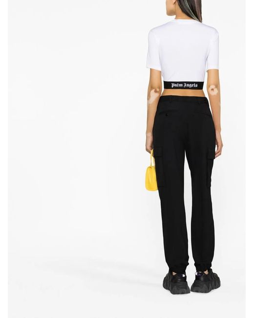 Palm Angels White Logo-print Cropped T-shirt