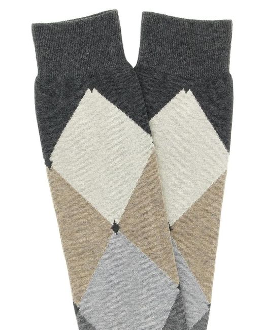 Ballantyne Gray Diamond-Patterned Stocking for men