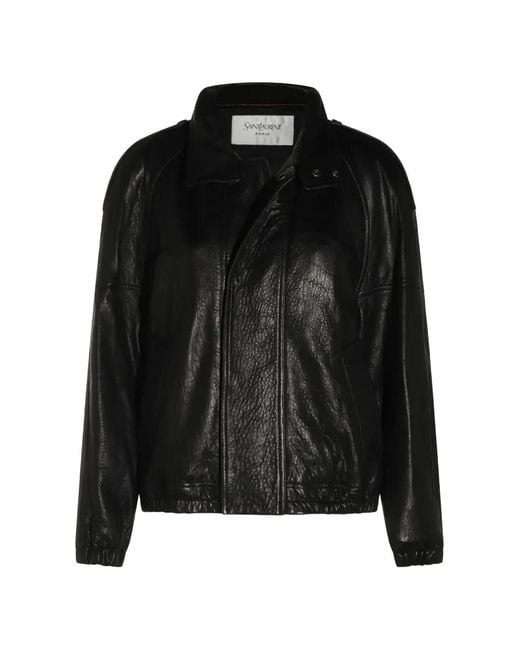 Saint Laurent Black Crinkled-Leather Jacket