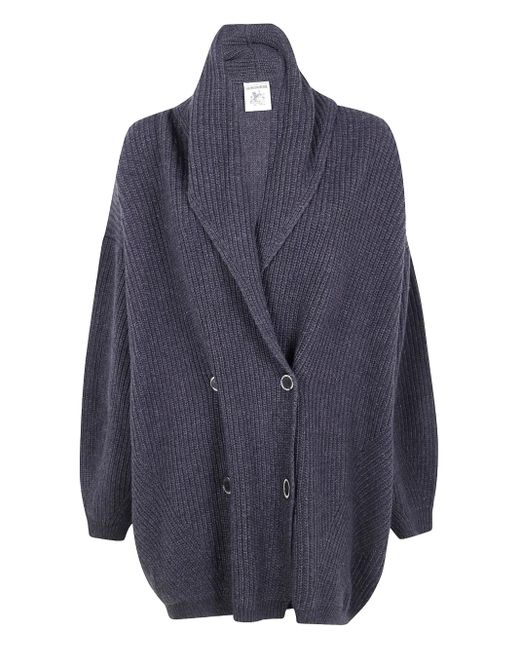Semicouture Blue Doppelreihiger Cardigan mit Schalkragen