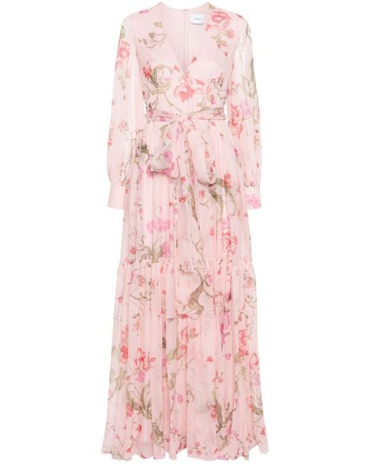Erdem Pink Floral-print Silk Gown