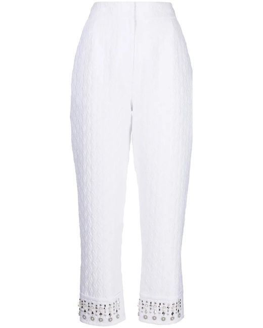 Shiatzy Chen White Embroidered-Pearl Cropped Trousers