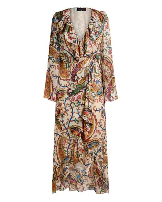 Etro Natural Peau D'Ange Ruffled Paisley-Print Maxi Dress