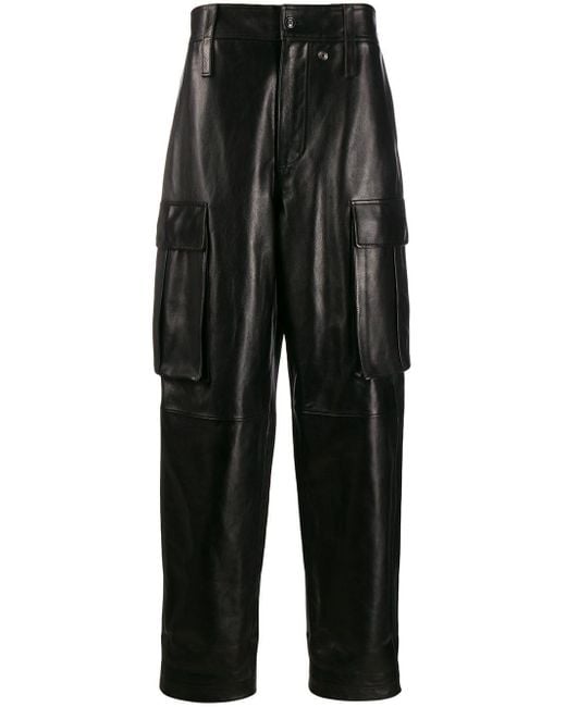 Acne Black Leather Cargo Trousers for men