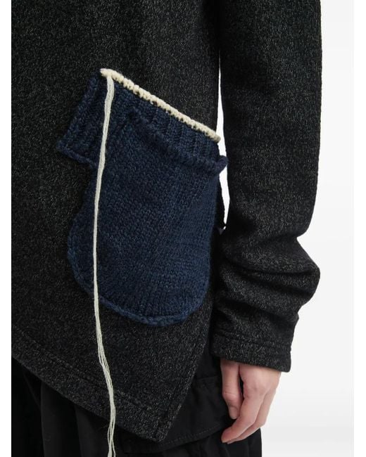 Y's Yohji Yamamoto Black Asymmetric Pocket-Detail Sweater