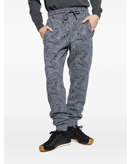 Etro Blue Paisley-Print Drawstring Track Pants for men