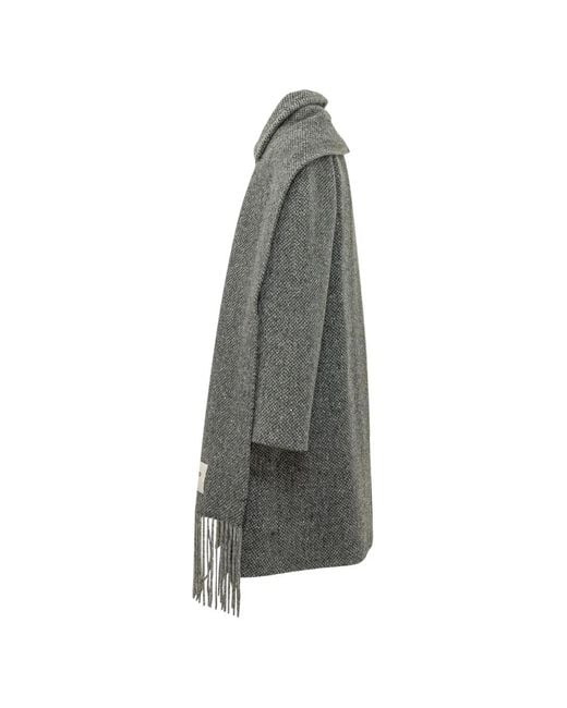 Weekend by Maxmara Gray Fringe-Trim Scarf-Detail Coat