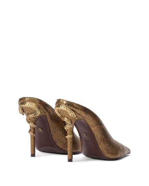 Roberto Cavalli Brown Python Snake-Motif Mules