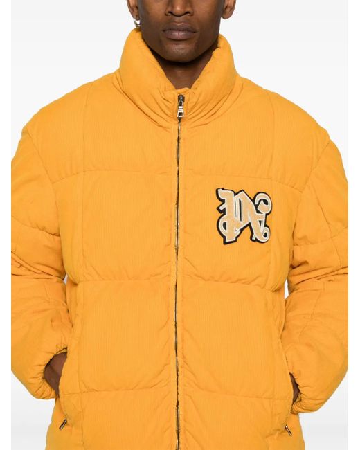 Palm Angels Orange Doudoune En Velours Côtelé À Patch Logo for men