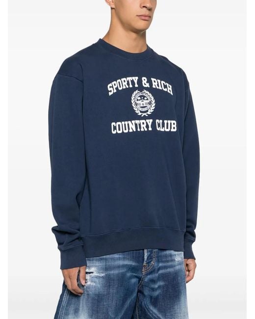 Sporty & Rich Blue Logo-Print Cotton Sweatshirt