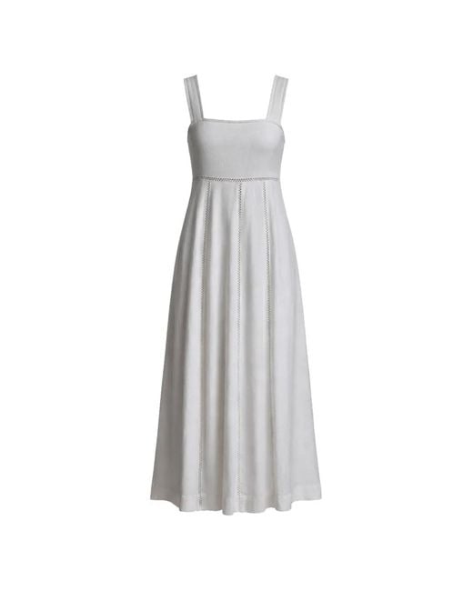 DKNY White Tie-Back Sleeveless Midi Linen Dress
