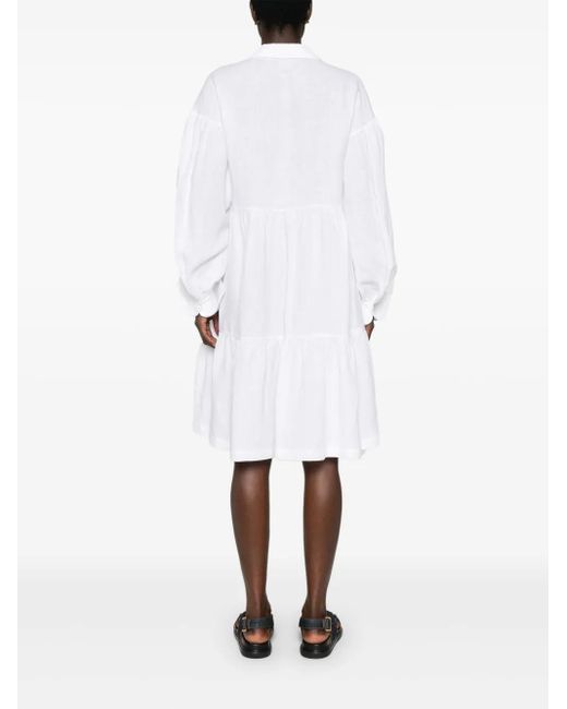 Eleventy White Tiered Linen Mini Dress
