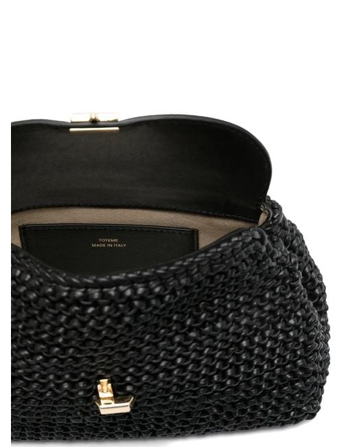 Totême Black Mini T-Lock Woven-Leather Clutch Bag