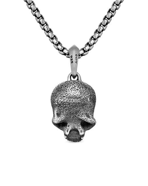 David Yurman Metallic Sterling Memento Mori Skull Diamond Amulet (18Mm) for men