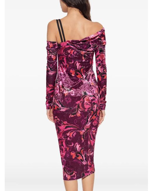 Versace Jeans Couture Red Floral Off-Shoulder Midi Party Dress