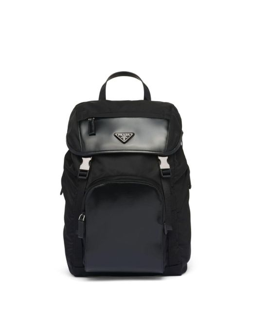 Prada Black Triangle-logo Panelled Backpack for men